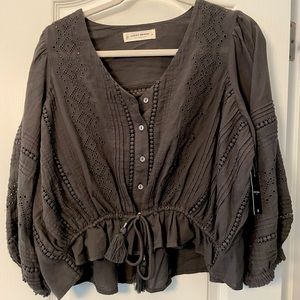 NWT Lucky Brand Eyelet V-neck Gray Blouse